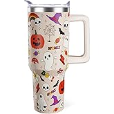Hqhzaha Halloween Tumbler 40oz Ghost Pumpkin Tumblers with Lid and Straw Halloween Gifts for Women Men Stainless Steel 40 Oz Bat Cup Cute Spooky Gift for Adults