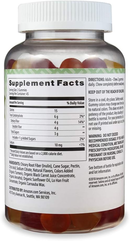  Brand - Solimo Fiber 4g - Digestive Health, Supports Regularity - 90 Gummies (2 Gummies per Serving): Health & Personal Care