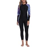 Halcurt Women's Full Body One Piece Rash Guard Long Sleeve Zipper Swimsuit | UPF 50+, UV protection, Full coverage, Without bra, 25" ankle length, Quick dry surf suit