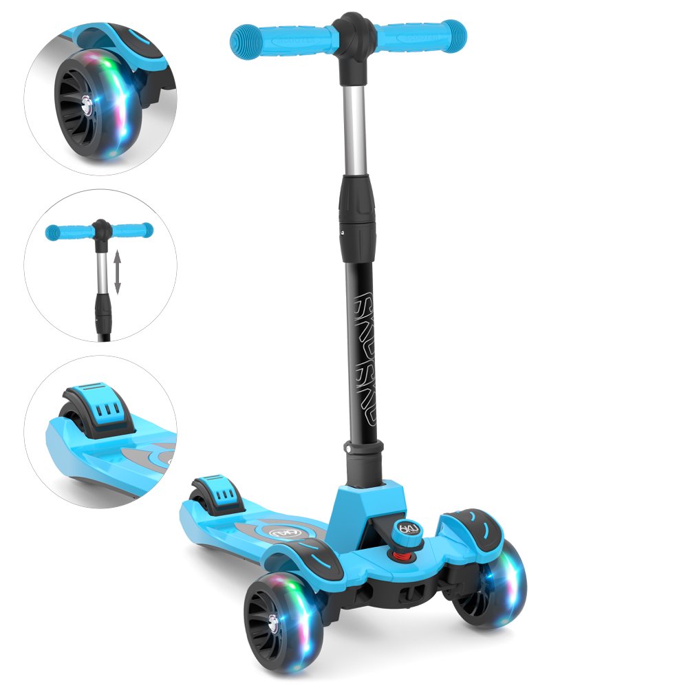 6KU Kids Kick Scooter with Adjustable Height, Lean to Steer, Flashing Wheels for Children 3-8 Years Old