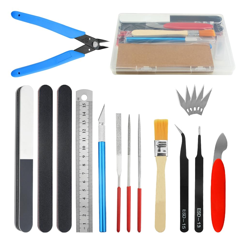 BGTXINGI 18Pcs Modeler Basic Tools Craft Set Gundam Model Tools Kit with Plastic Box for Model Assemble Car Hobby Model Building Repairing and Fixing DIY Craft Kit