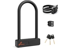 Sportneer Self-Locking Bike Lock: 16mm Heavy Duty Anti Theft U Lock 22cm x 15cm with Dust Cover, Drill Proof Bicycle Lock wit