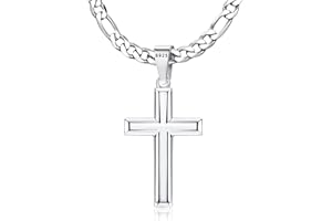 MILACOLATO 925 Sterling Silver Cross Necklace Men - Beveled Edge Cross Pendant with 5mm 316L Stainless Steel Figaro Link Chain Crucifix Necklaces Silver Jewelry for Men Women, 18-30'' Christian Baptism Gift