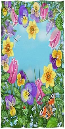Auld Shop Hermosas Flores De Primavera Marco De Corazon Libelula Mariquita Mariposa Impresion Suave Altamente Absorbente Grandes Toallas De Mano Decorativas Amazon Es Hogar