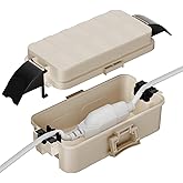 Flemoon IP55 Small Outdoor Electrical Box Waterproof (Inner 5.9 x 3.2 x 1.8inch), Extension Cord Cover with Detachable Awning Covers for Plug, Outlet, Holiday Lights, Almond