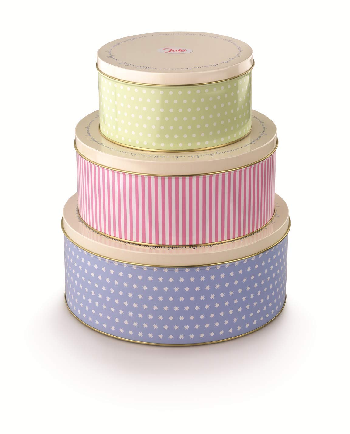 Tala Retro Cake Storage Tins Set of 3, Metal Nesting Canisters for Cakes, Biscuits & Savouries, Vintage Kitchen Storage Containers, Round with Lids, 25.5cm, 22cm & 17cm