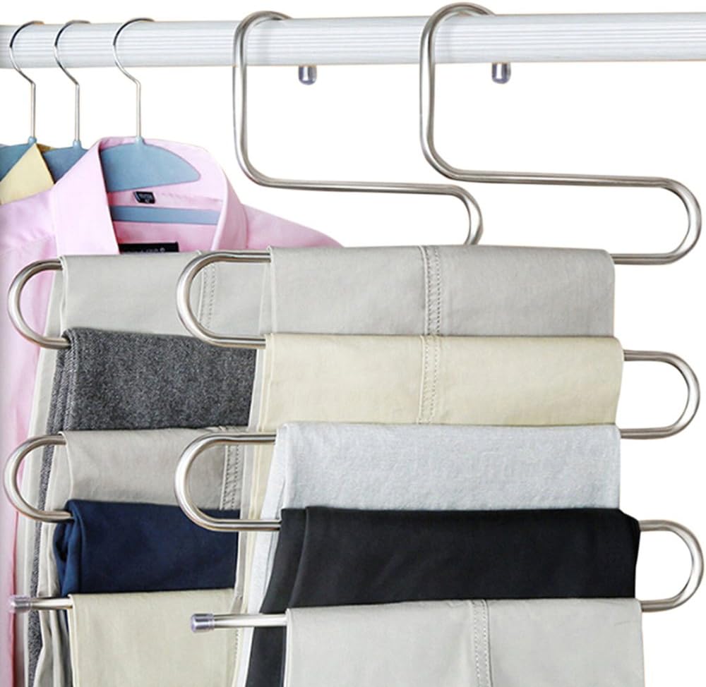 Seacan S-type Stainless Magic Pants Hanger Multi-purpose Hanging Rack Space Saving for Trousers Jeans Ties Scarf Closet Storage