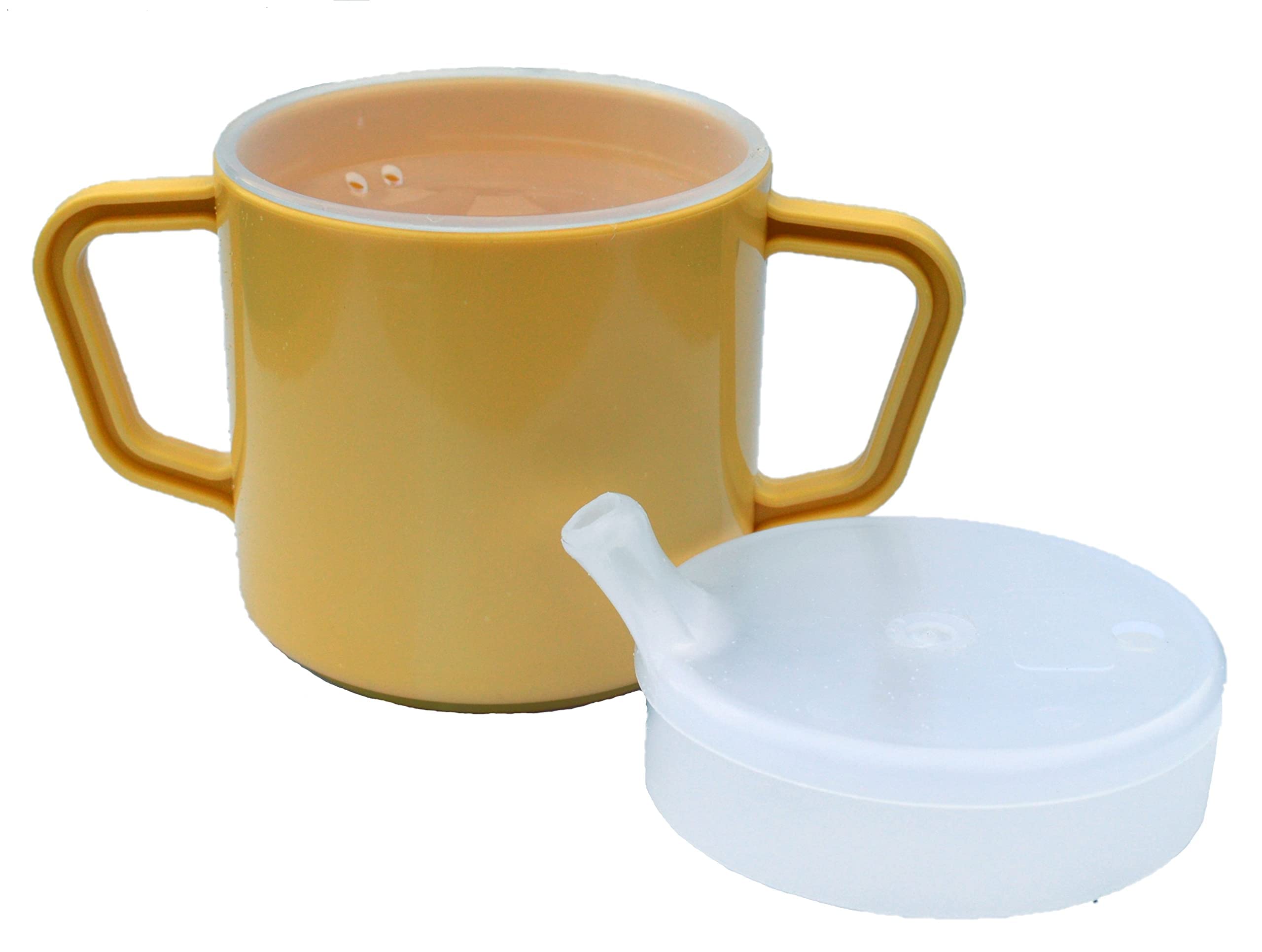 Lizzyoftheflowers Sippy Cup for Adults - 250ml Non Spill Cup for Elderly. Strong, Easy Grip, 2 Handled Mug for Elderly. Two Types of No Spill Lids. Dishwasher Safe, Non BPA Plastic.