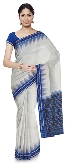 ODISHA HANDLOOM Womens Ikat Cotton Saree (o 24_White)