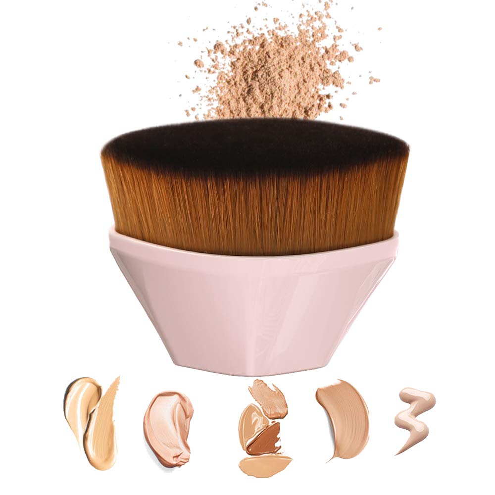 Foundation Makeup Brush Flat Top Kabuki Hexagon Face Blush Liquid Powder Foundation Brush for Blending Liquid, Cream or Flawless Powder Cosmetics with Bonus Protective Case (Light Pink): Beauty