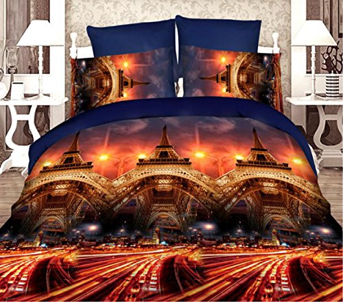 Queen 3D Brilliant Paris Eiffel Tower Bedding Set Duvet Cover Printed 4Piece Comforter Set Bedclothes