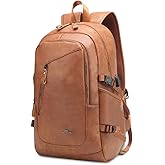 DYJ Vegan Leather Laptop Backpack for Women&Men, PU Vintage Travel Daypacks with USB Charging Port 17 Inch Laptop