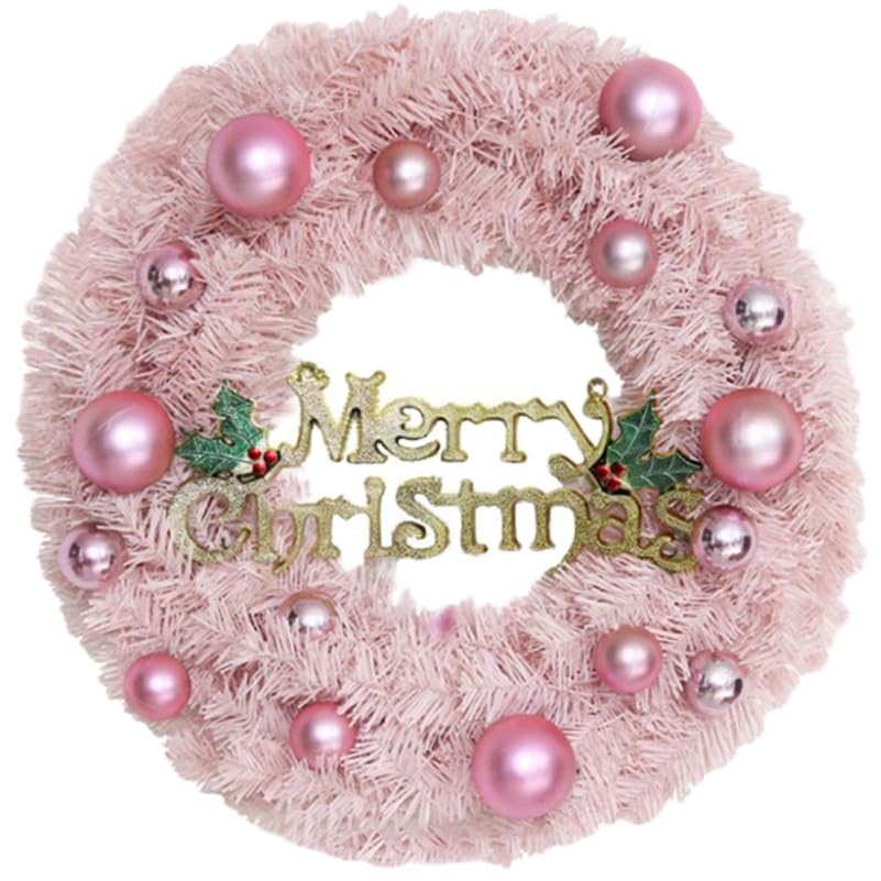 Photo 1 of Cabilock Pink Christmas Wreath with Led String Lights 12 Inch Pre Lit Holiday Door Decor for Front Entryway Soft Warm Glow Xmas Pendant Decoration