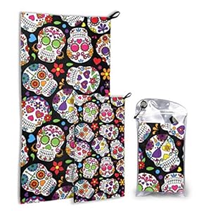 JOCHUAN Dia De Los Muertos Floral Sugar Skull 2 Pack Microfiber Girls Beach Towel Towel Set Fast Drying Best For Gym Travel Backpacking Yoga Fitnes