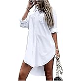 Floerns Women's Casual Button Down Shirt Dress Collared Long Sleeve Tunic Short Dresses