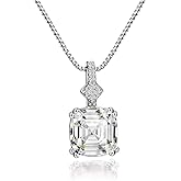 Michooyel S925 2ct Cubic Zirconia/Morganite Asscher Cut Pendant Necklace Sterling Silver Gemstone Necklace for Women