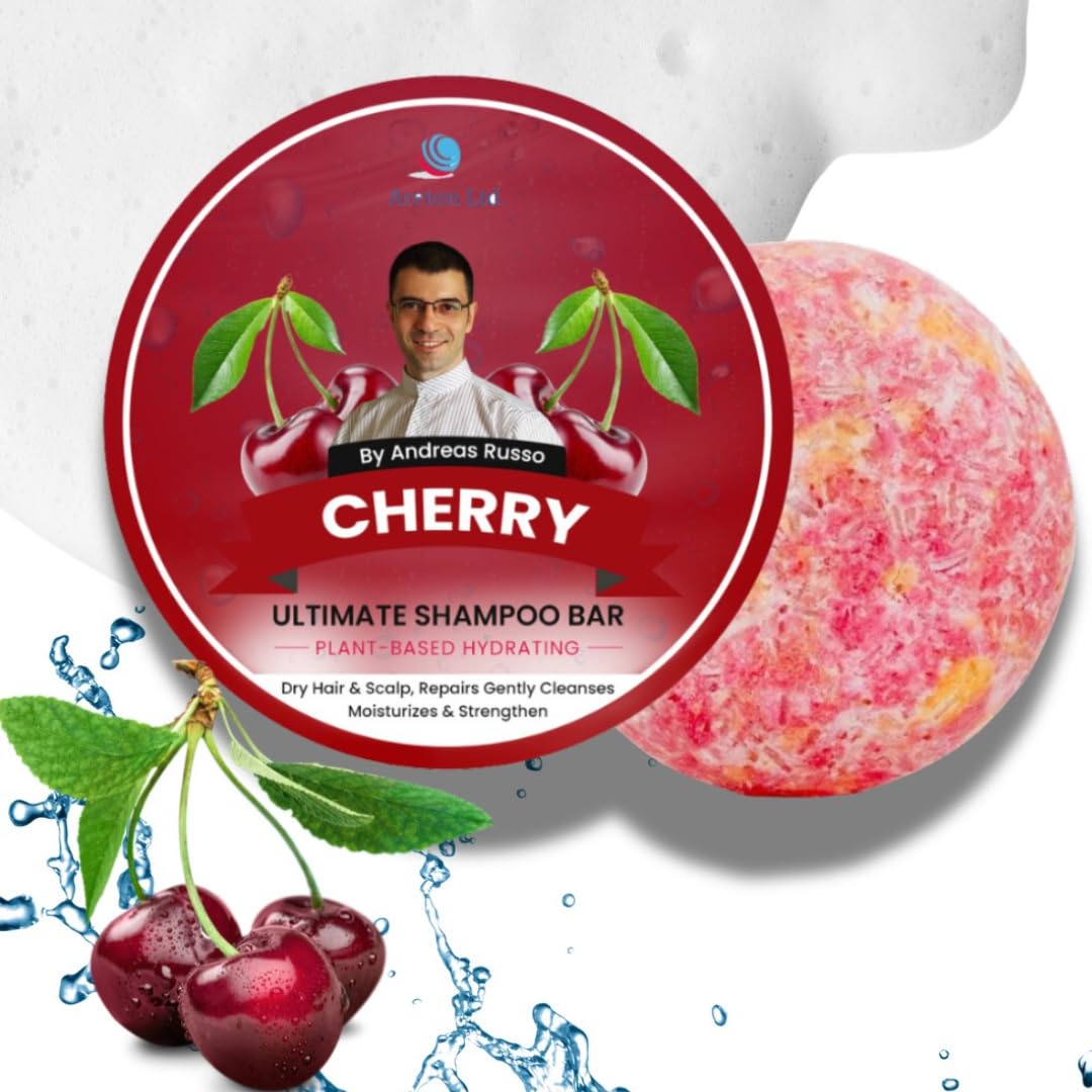 HandMade Solid Shampoo - Natural Shampoo Bars For Dry Hair, Hair Nourishment, Prevents Split Ends With Plant Based Hydrating SLS Free Shampoo (Cherry)