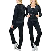 ToBeInStyle Women’s Velour Tracksuit Zip Up Hoodie Jacket & Matching Pants Set