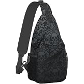 MEDTOGS Skull Sling Bag,Victorian Gothic Sling Backpack Black Crossbody Bag Men Casual Shoulder Daypack for Women Men Lightweight Travel Hiking Gym