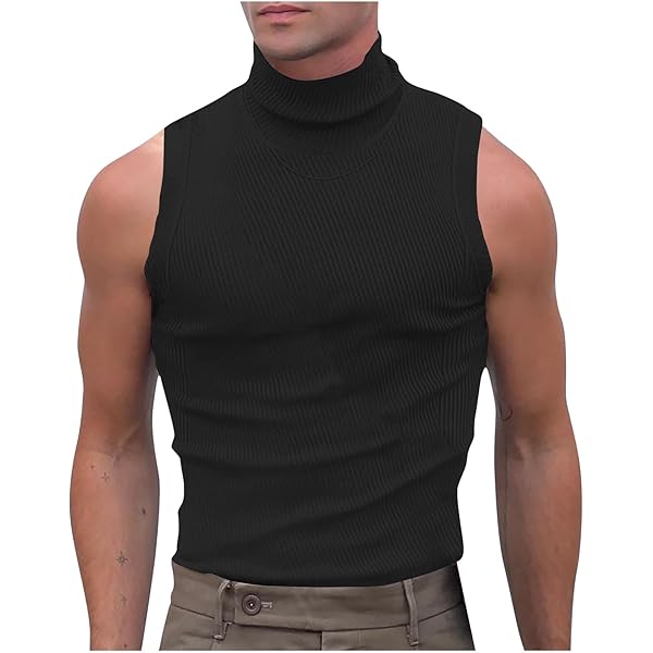 Mens Mock Turtleneck Tank Tops Knit Ribbed Solid Color Casual