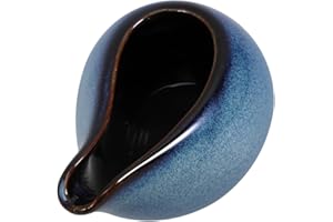ULTECHNOVO Ceramic Creamer Pitcher Blue, 3.4oz Kiln Altered Glaze Sauce Pitcher with Handle, Cat's Eye Blue Pottery Gravy Boa
