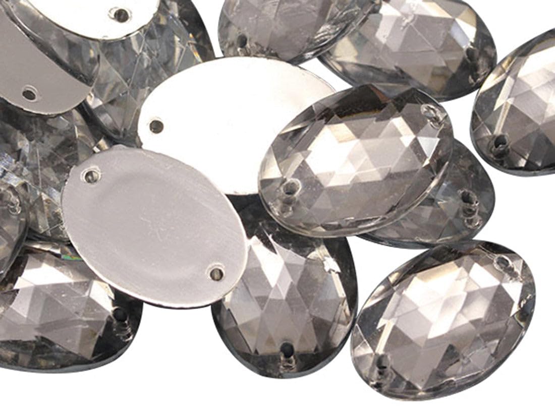 Allstarco 25x18mm Crystal Clear CH38 Flat Back Sew On Oval Beads Acrylic Rhinestones Sewing Plastic Gems with Holes for Jewelry, Clothes, Garment Embelishments, Shoes, Cosplays, Crafts 20 Pieces