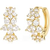 MYEARS Women Earrings Gold Huggie Hoop Cubic Zirconia 14K Gold Plated Small Simple Hypoallergenic Everyday Jewelry - Flower and Tree