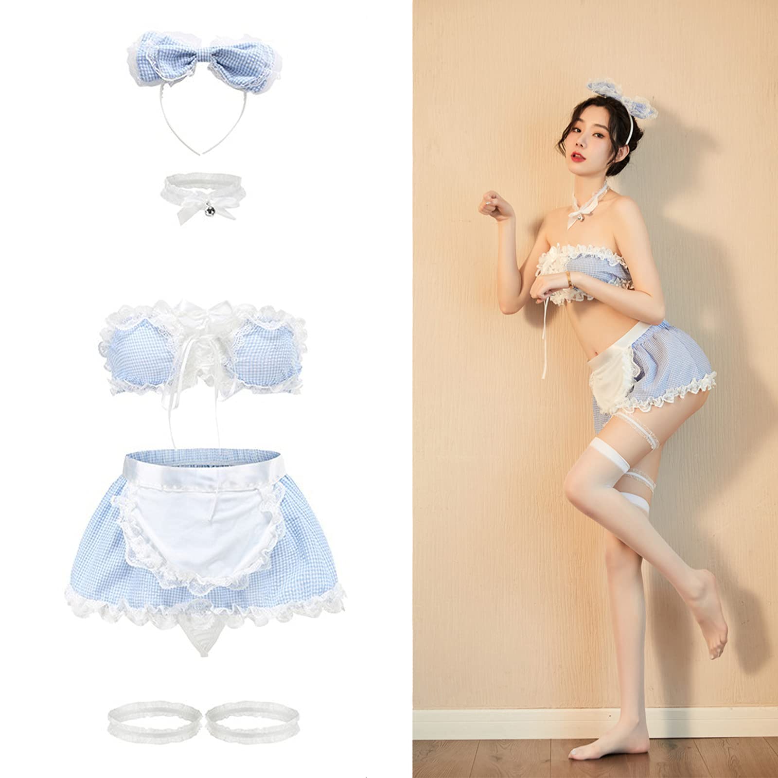 VANVENE Clearance Halloween Costume Women Lingerie French Maid Sexy Nightwear Babydoll Teddy Costume Valentine's Day, Blue