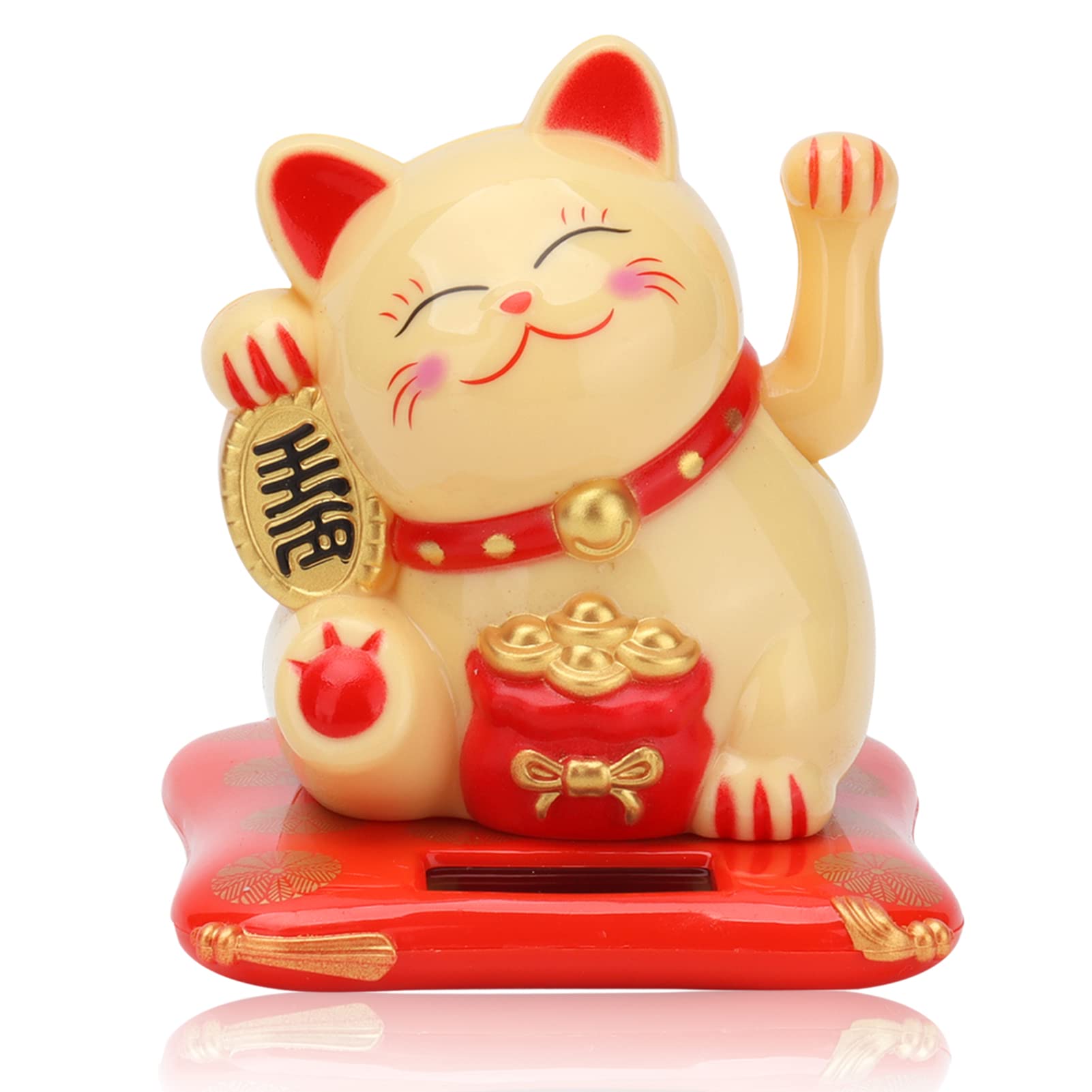 Cyrank Fortune Cat Maneki Neko Waving Lucky Cat,Maneki Neko Waving Cat with Waving Arm Good Luck Bringer Solar Powered Cute Fortune Cat Good Luck Wealth Welcoming Cat,2.6 x 2.8 x 3.1inch