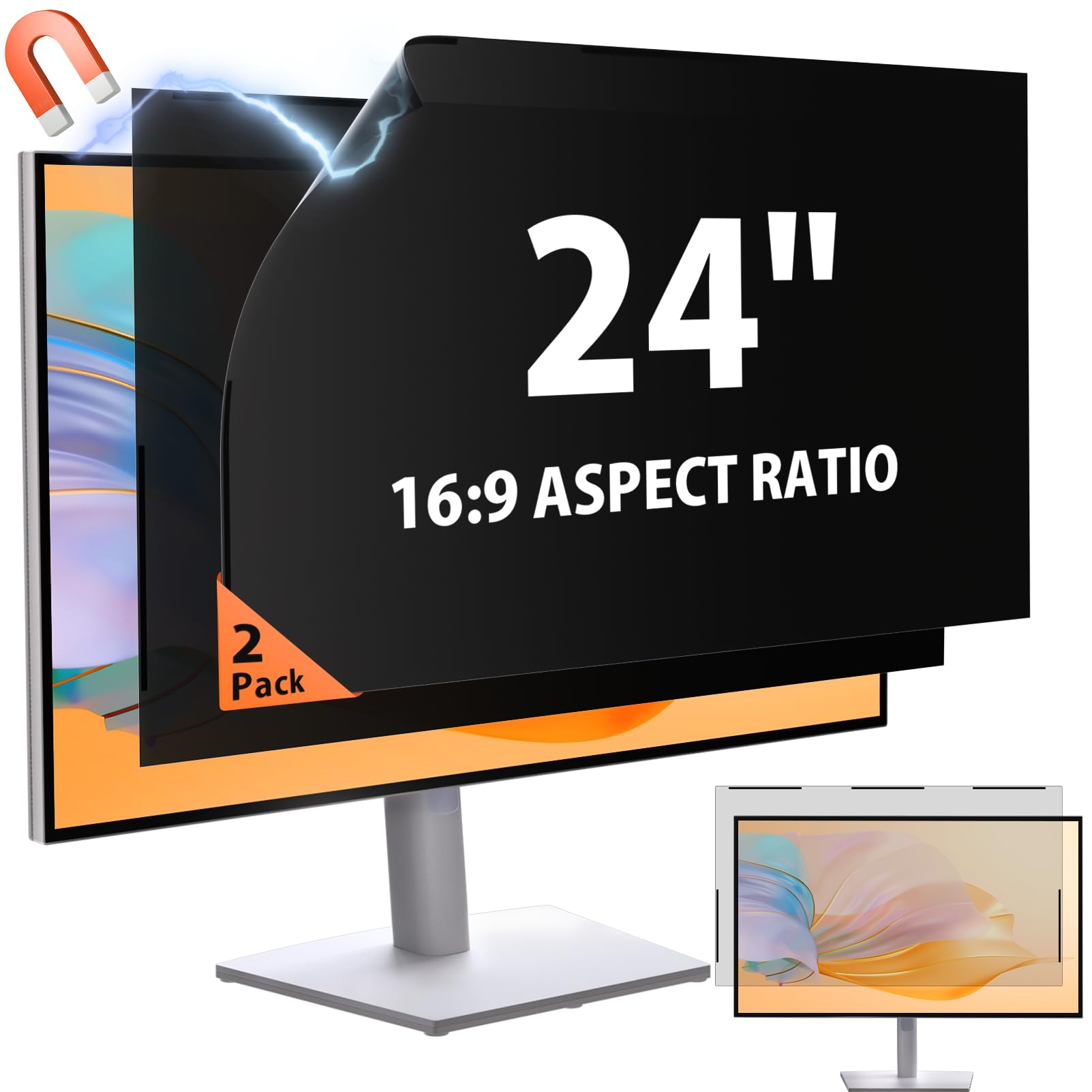 Photo 1 of [2 Pack] 24 Inch 16:9 Magnetic Privacy Screen for Monitor Anti-Glare, Blue Light Filter, Anti-Spy Reusable Removable Privacy Filter for 16:9 Widescreen Desktop Display