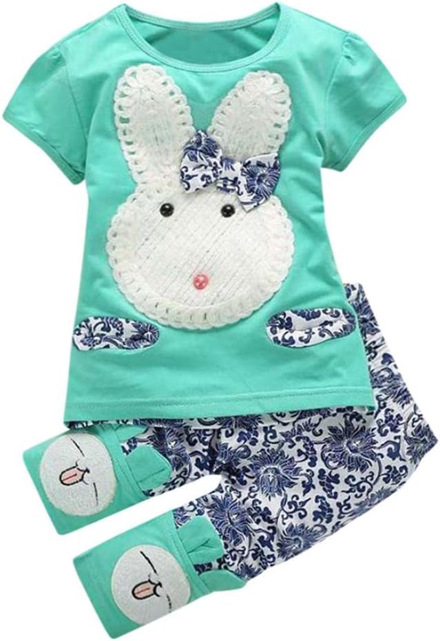 squarex 0-3Years Baby Clothes, Girls Bunny Short Sleeve T-Shirt Tops +Pants Set