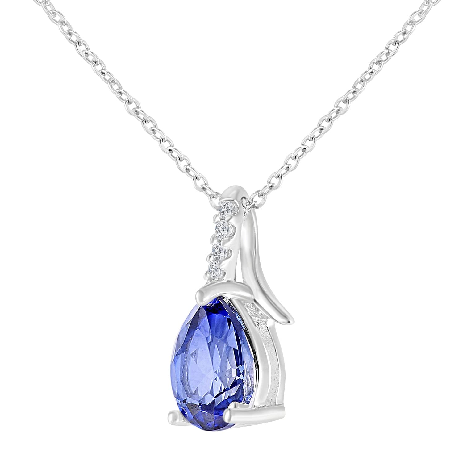 Elegano 9ct White Gold 46cm Women’s Necklace – Tanzanite Drop Diamond Twist Pendant