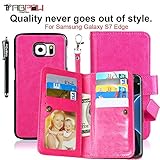 Galaxy S7 Edge Case, S7 Edge Case, TabPow 9 Card Slot Series - Wallet Folio PU Leather Case Cover With Detachable Magnetic Hard Case For Samsung Galaxy S7 Edge, Pink