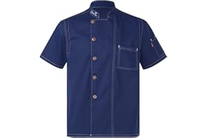 HULIJA Men Breathable Chef Jacket Unisex Short Sleeve Button Chef Coat for Hotel Restaurant