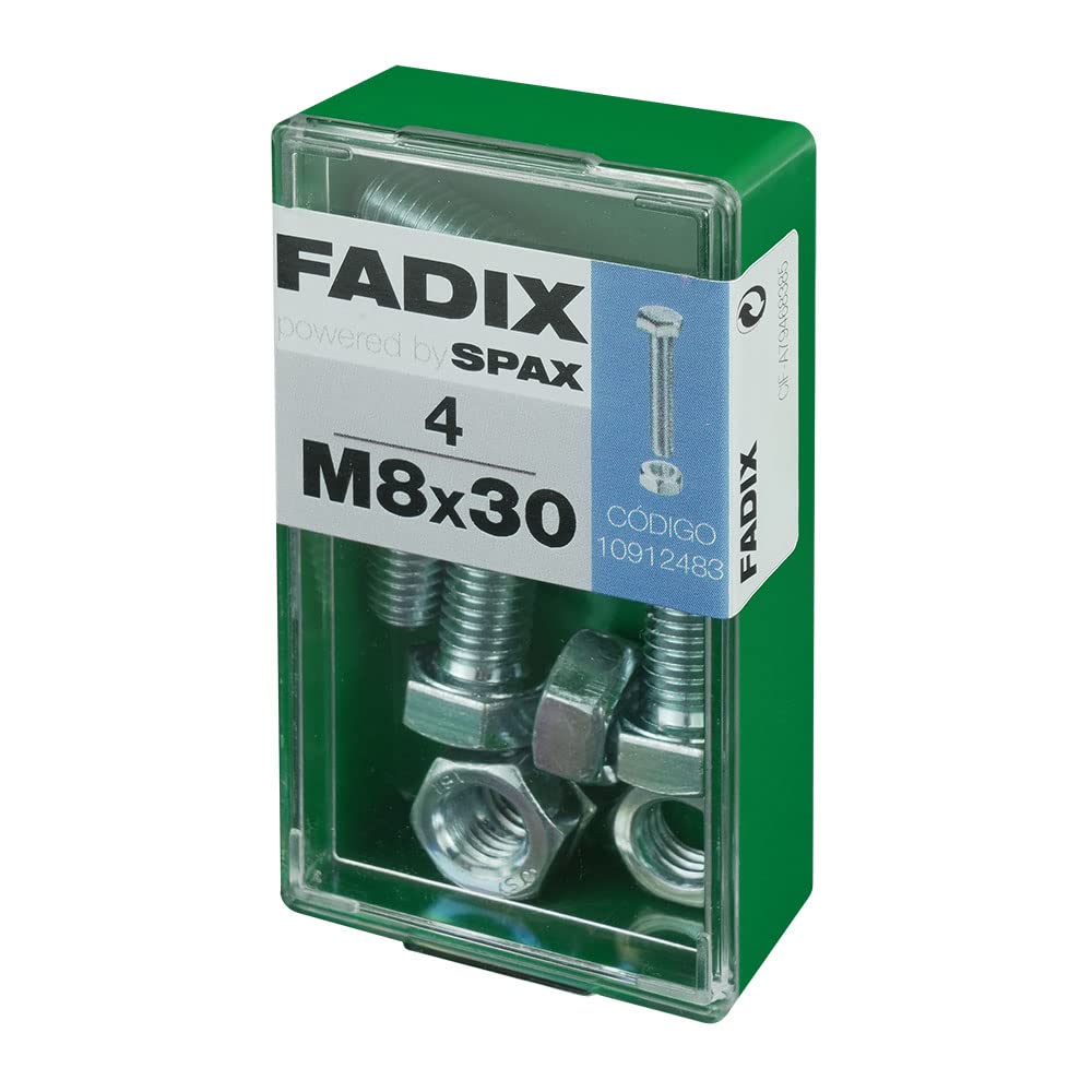 Box S 4 Units Metric Cab Hex Screw + Cinc M Nut 8 x 30 mm FADIX