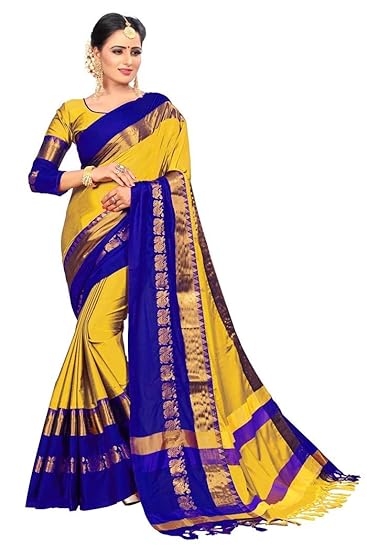 Womens Cotton Silk Saree With Blouse Piece