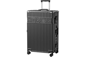 Krute Luggage with Spinner Wheels, 28inch Checked Luggage Zipperless PC+ABS Suitcase with TSA Lock with Aluminum Frame Black