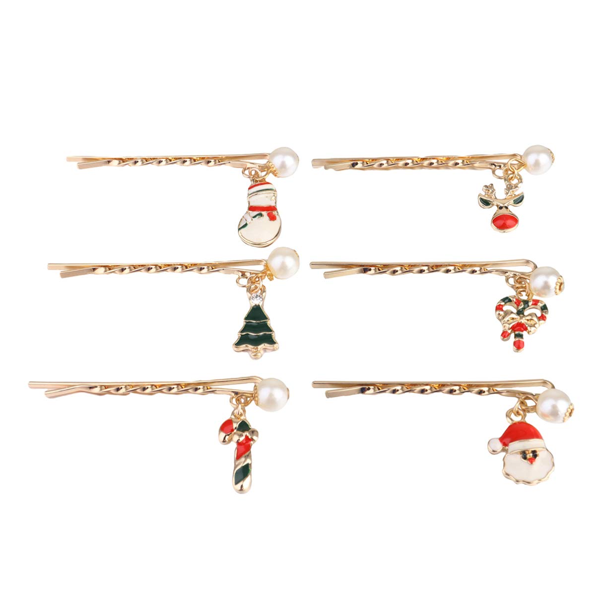 Beaupretty Christmas Pearl Hair Pin Hair Clip Christmas Tree Santa Metal Bobby Pin Slide Clip for Party Girls,6pcs(Glod)