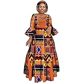 iooiooi Womens African Print Party Maxi Dress Tradition Dashiki Ankara Long Dress & Headwrap