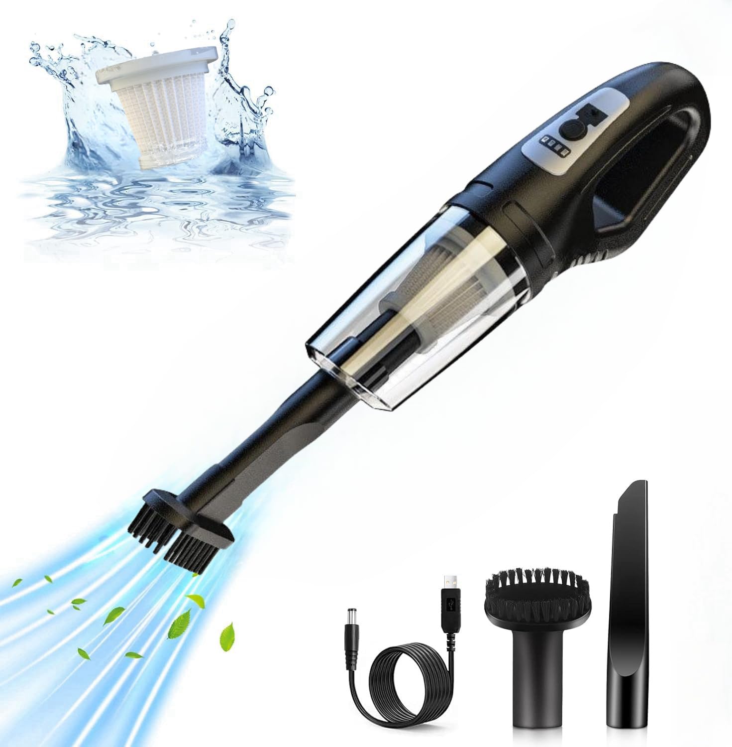 Photo 1 of BsrFirst Handheld Cordless Vacuum Cleaner, Portable Vacuum Cleaner, Car Vacuum Cleaner with LED Light and Battery Display, Strong Suction Power for Car/Home/Office (Black)