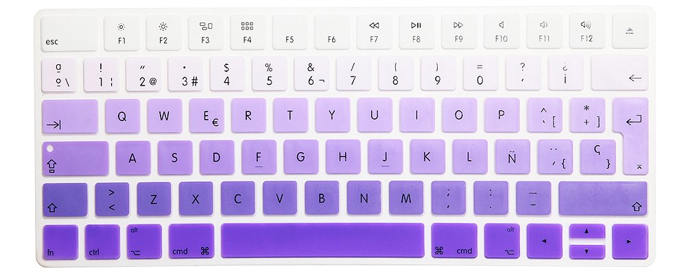 MMDW Premium EU Layout Spanish Ultra Thin Soft-touch Silicone Keyboard Protective Cover Skin Protector for Magic Wireless Keyboard MLA22L/A A1644 (2015 Released)-Ombre Purple
