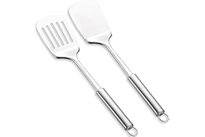 Stainless Steel Spatulas Set, ReaNea Silver Slotted Turner, Solid Turner, Heavy Duty Sturdy Kitchen Spatula High Heat Resista