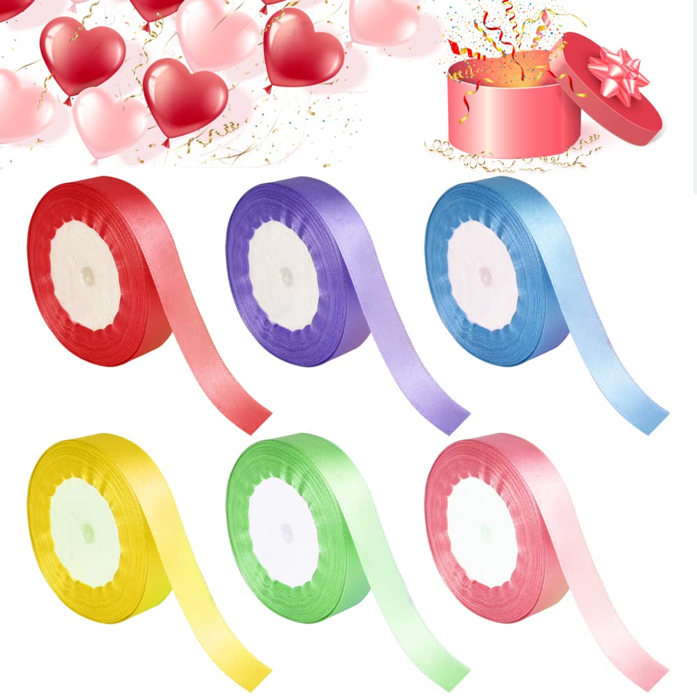 BUENTYA 6 Colors Satin Trim Rolls, 22m×20mm/Roll Double-Sided Fabric Tape - Gift Wrapping & Celebration Band for Bows, Balloons, Birthday/Wedding Decor