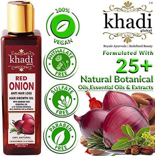 Khadi Global Red Onion Hair Growth Oil With Pure Argan, Jojoba, Rosemary, Black Seed Oil In Purest Form Very Effectively Control Hair Loss, Promotes Hair Growth 100% Natural Hair Food 200 Ml x 2 Bottl