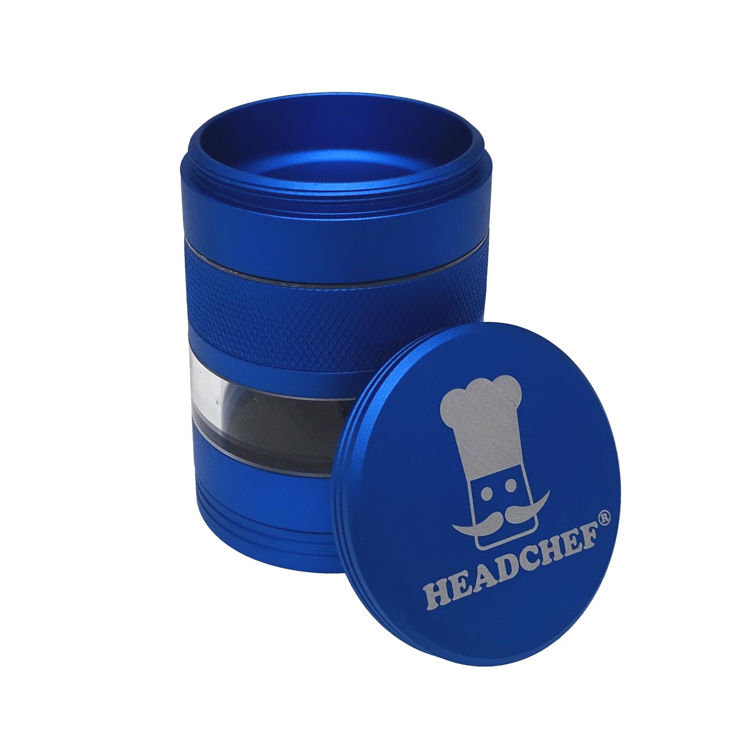 Headchef Vision 5 Piece Metal Herb Spices 55mm Grinder with Extra Storage, Super Sharp Teeth, Sifter and Magnetic Top (Horizon Blue)