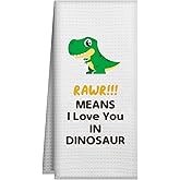 Joyriza RAWR Means I Love You in Dinosaur Kitchen Towels, Absorbent Hand Towel Dishcloth, Funny Green Dinosaur Tea Towel for Bathroom Kitchen Decor, 16x24 Inch