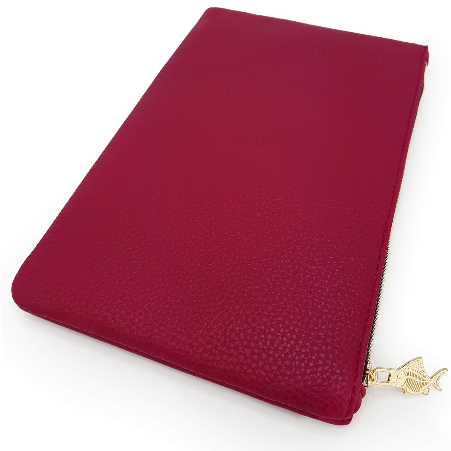 Fat Belly Fish Faux Leather/Leather Look Pencil Case - Raspberry Red Large