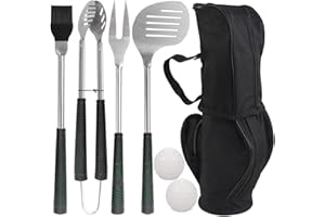 POLIGO 7PCS Golf-Club Style BBQ Tools Set Grilling Tools with Rubber Handle - Stainless Steel Grill Accessories for Outdoor Grill Set Premium Grill Utensils Set Christmas Birthday Gifts for Men Dad