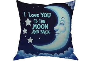 Moslion Quotes Pillow Case I Love You The Moon and Back Letter with Smile Moon Decorative Throw Pillow Case 18" x 18" Inch Cotton Linen Cushion Cover for Men Women Blue White