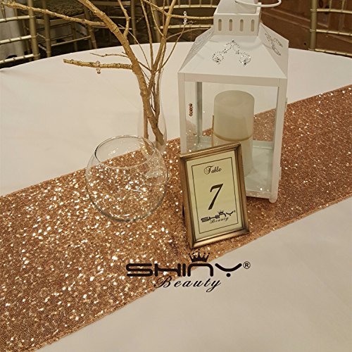 ShinyBeauty 14inx72in Rose Gold sequin table runner On Sale